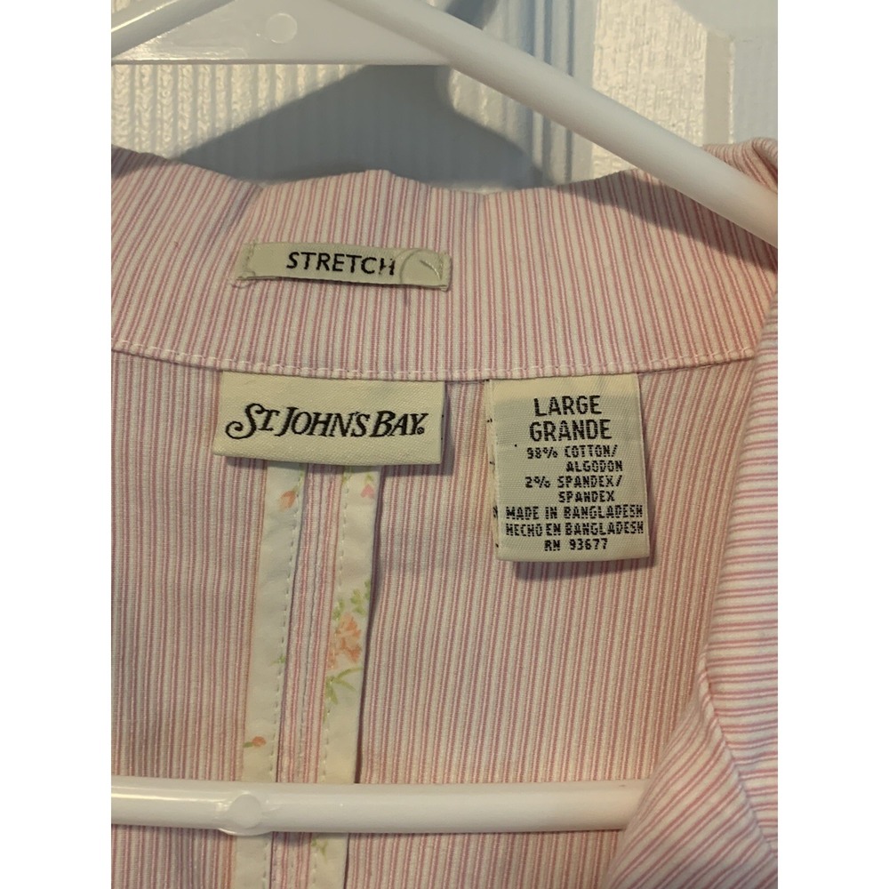 St. Johns Bay Blazer Women's Large Striped Career Jacket Coat Pink White NWT - Picture 3 of 7